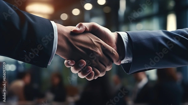 Fototapeta Two businessmen shake hands while making a deal. Ai generative.