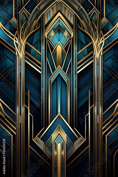 Fototapeta Art Deco background, futuristic geometric design, design element, vertical aspect ratio, Generative AI
