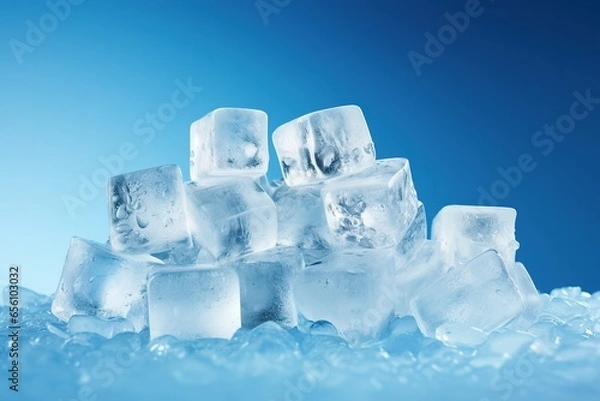 Fototapeta ice cubes on a blue background, ice cubes isolated on blue color background