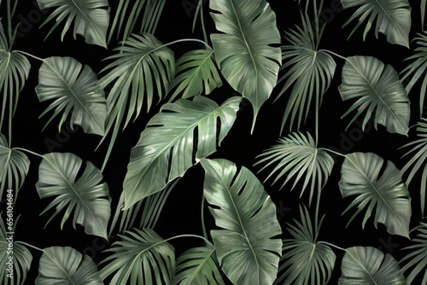 Obraz tropical leaves in black background,Generative IA