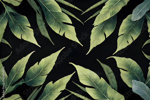 Obraz green tropical leaves pattern,Generative IA