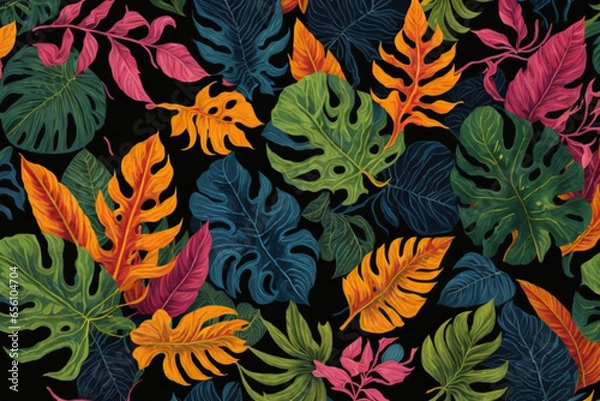 Obraz seamless pattern with Tropical leaves,Generative IA