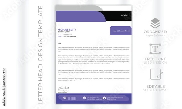 Fototapeta Minimalist concept business style letterhead template design. Professional & modern letterhead 