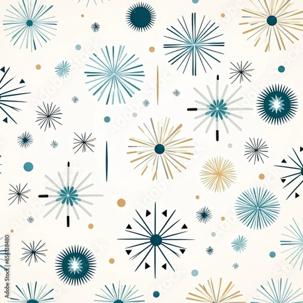 Fototapeta Vintage Christmas Illustration Design: Retro Mid Century Modern Ornaments and Festive Seamless Patterns. Generative AI.
