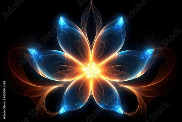 Fototapeta Multicolor neon light flowers isolated on black background