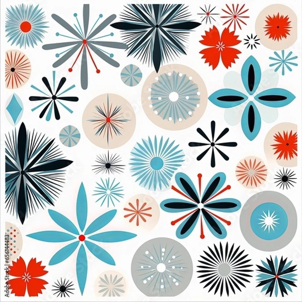 Fototapeta Vintage Christmas Illustration Design: Retro Mid Century Modern Ornaments and Festive  Patterns. Generative AI.