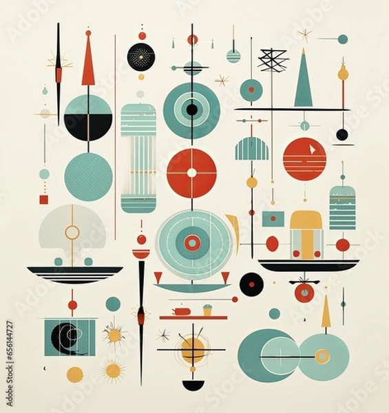 Fototapeta Vintage Christmas Illustration Design: Retro Mid Century Modern Ornaments and Festive  Patterns. Generative AI.