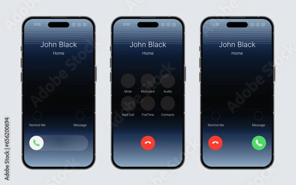 Fototapeta Phone Call Mockup, Incoming Call, Answering to Caller, Mobile app Telephone User Template Design, Simple Icon 