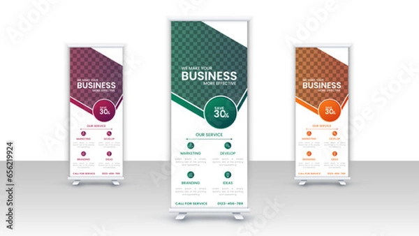 Obraz Corporate rollup banner template, roll-up banner stand template design, advertisement, pull-up, Vertical roll-up template billboard, banner and display banner, Poster for conference, forum, shop