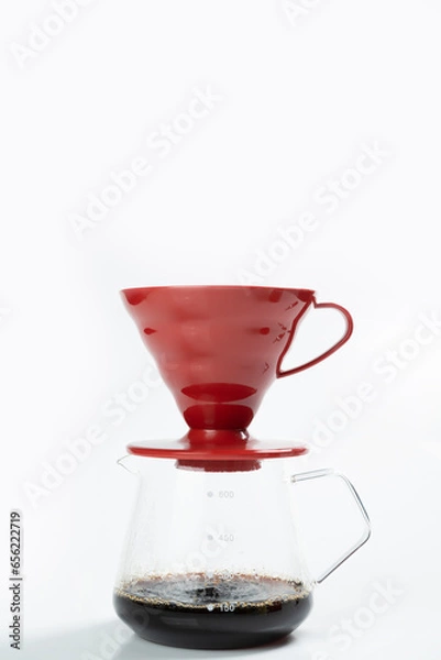 Fototapeta Cup of coffee with a V60 dripper coffee maker