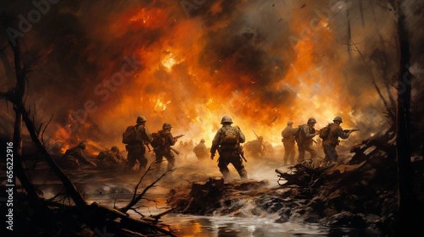 Obraz 戦争と兵士のイメージイラスト