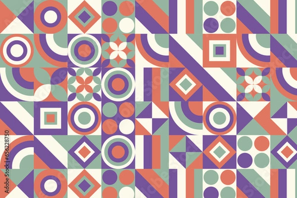 Fototapeta Abstract Geometric Pattern Artwork. Retro colors and white background.
