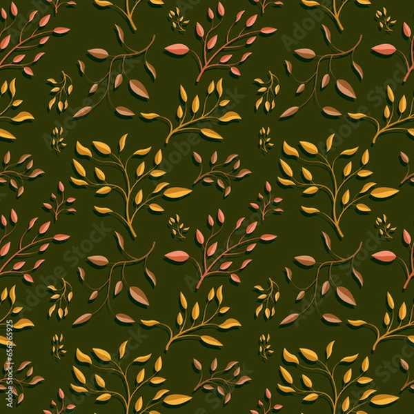 Obraz Seamless pattern with branches and leaves in autumn colors.