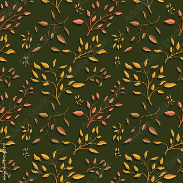 Obraz Seamless pattern with branches and leaves in autumn colors.