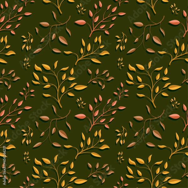 Obraz Seamless pattern with branches and leaves in autumn colors.