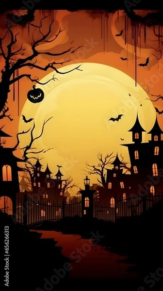Obraz Happy Halloween background. Halloween banner background concept for holiday event. Halloween pumpkin. Halloween pumpkins and bats. Generative AI.