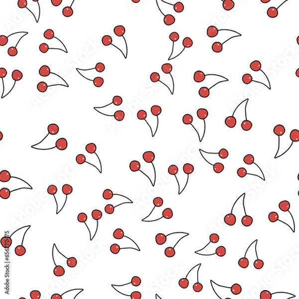 Fototapeta Vector hand drawn seamless pattern cherry on white background