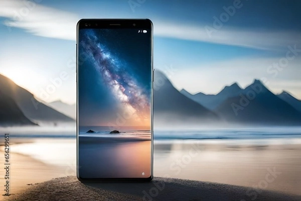 Obraz phone on the beach at sunset