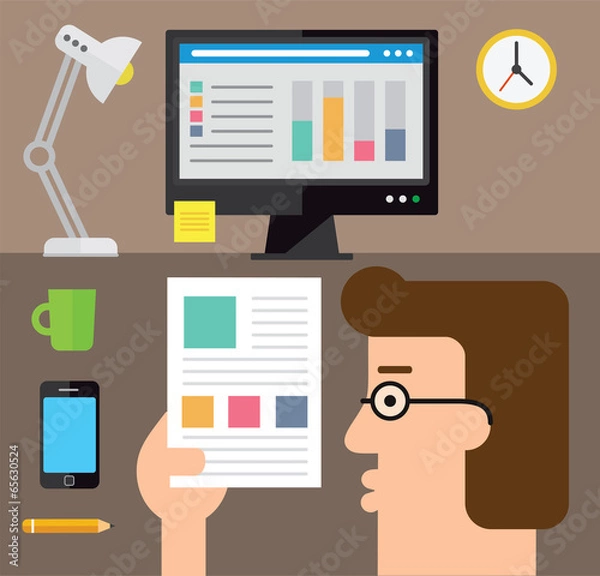 Obraz Checking the stats on paper