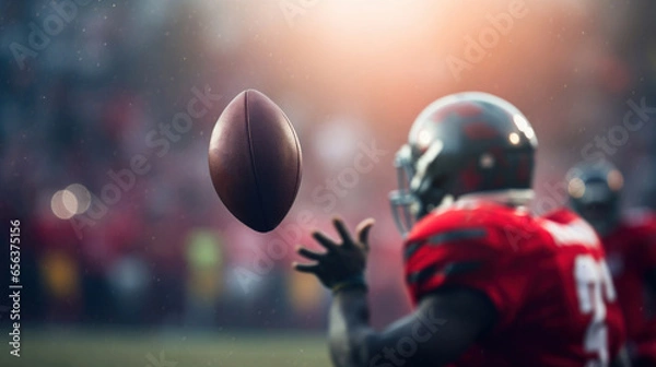 Fototapeta Close up of an American football ball in play