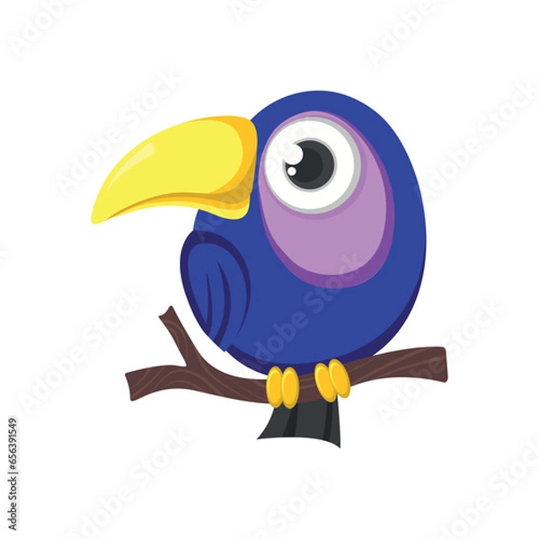 Fototapeta Toucan bird cartoon character. Cute toucan flat vector isolated on white. South America fauna. Guinea pig icon. Wild animal illustration for zoo ad, nature concept, children book illustrating