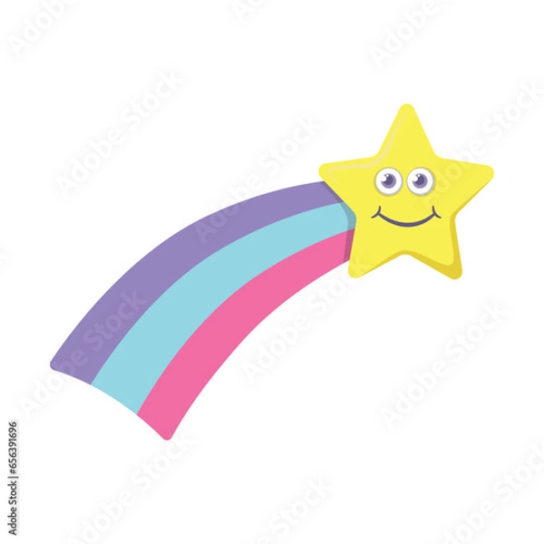 Fototapeta Star with a rainbow tail cartoon illustration. Childish rainbow isolated on white background. Weather, sky, patch concept Colorful shooting star icon vector