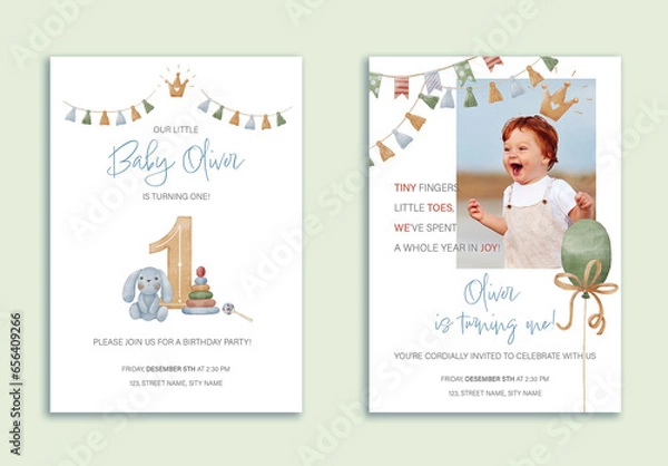 Obraz First Birthday Invitation Card Set