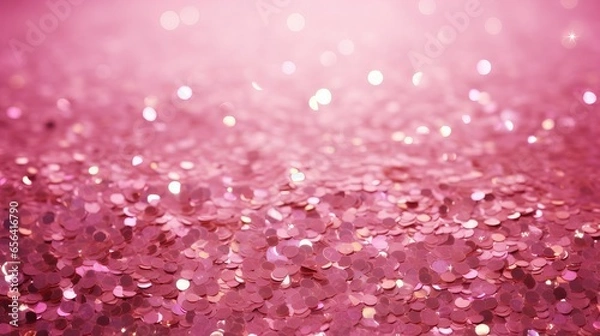 Obraz Shiny pink glitter texture for festive and glamorous design. Sparkling pink background with light effects and bokeh