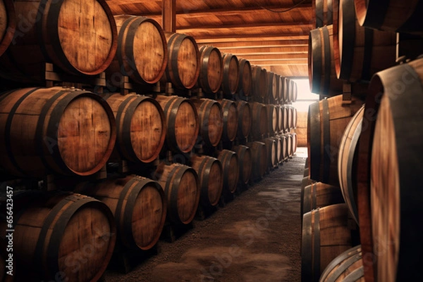 Fototapeta 積み上げられたビンテージワインの樽