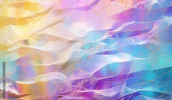 Obraz holographic background in gold, yellow, neon green and white, in the style of light sky-blue and pink, soft crosshatchings, glass as material, light purple and dark gray, water drops, embossed paper, 