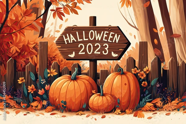 Obraz Pumpkins in front of a fence