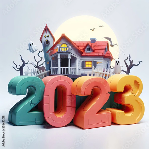 Obraz Big 2023 in front of a tiny House above it