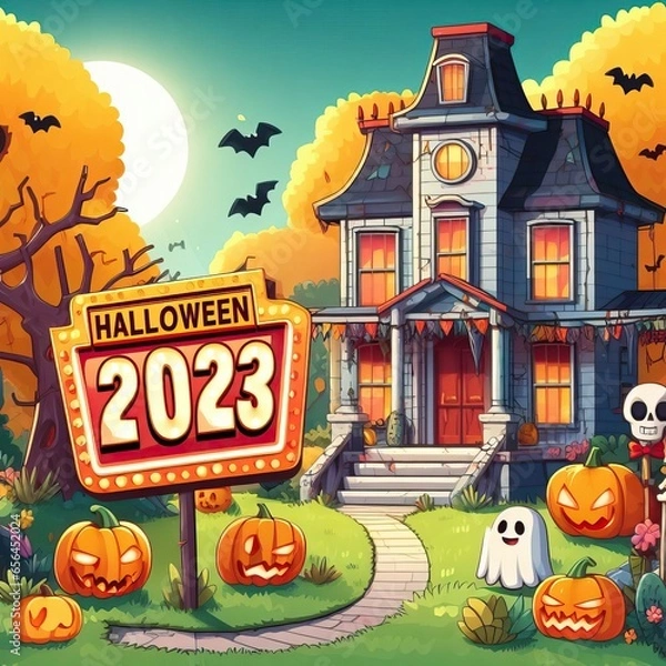 Obraz colorful cartoon House for Halloween 2023