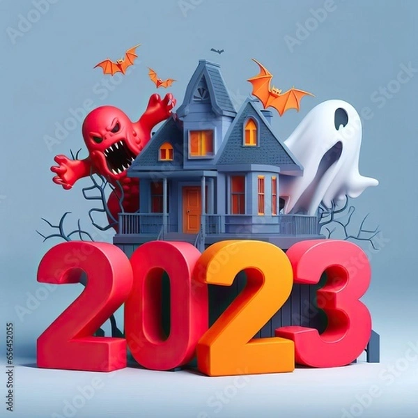 Fototapeta Tiny 3D House with a ghost in 2023