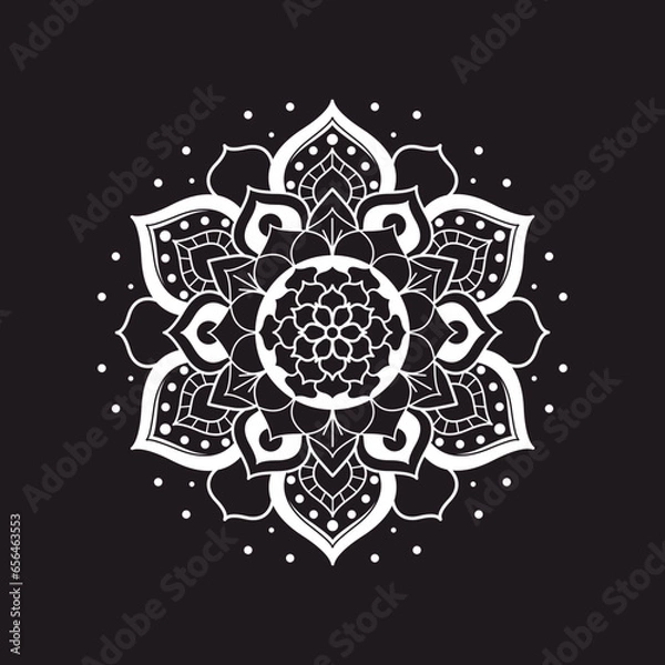 Obraz White mandala on black background, vector illustration