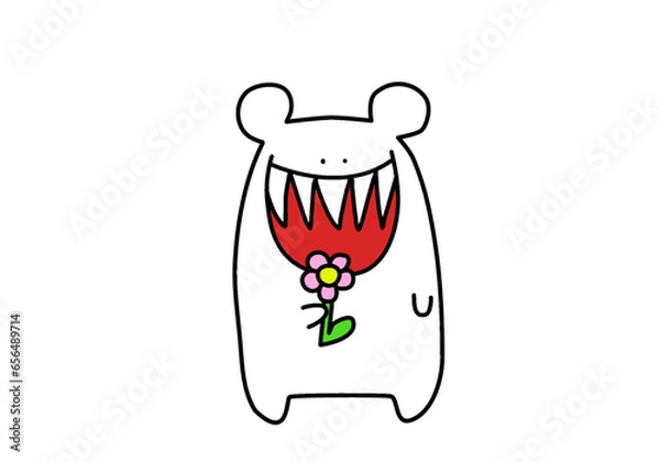 Obraz White bear has a flower