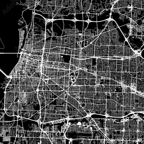 Fototapeta 1:1 square aspect ratio vector road map of the city of  Memphis Tennessee in the United States of America with white roads on a black background.