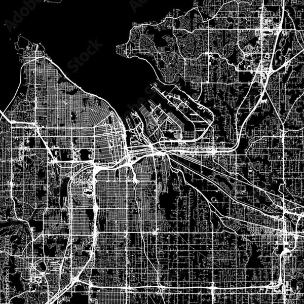 Fototapeta 1:1 square aspect ratio vector road map of the city of  Tacoma Washington in the United States of America with white roads on a black background.