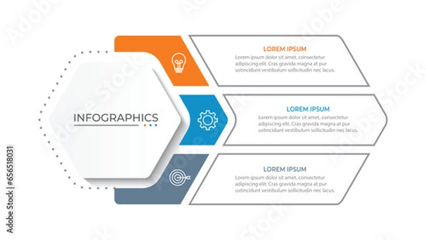 Fototapeta Business infographic design with 3 options. Vector thin line label with hexagons template.