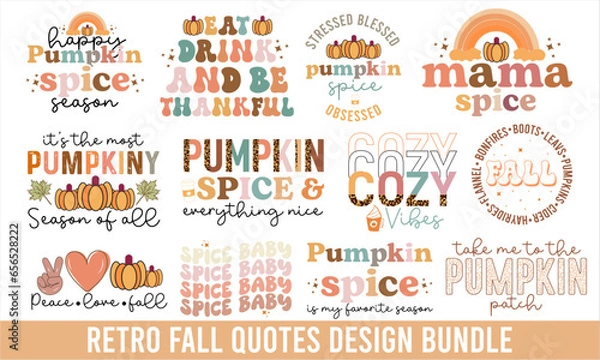 Fototapeta Retro Fall Quotes Design Bundle, Pumpkin SVG Bundle