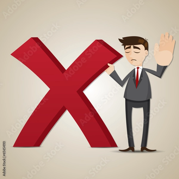 Obraz cartoon businessman with wrong mark