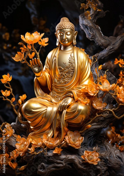 Fototapeta golden buddha statue in lotus position