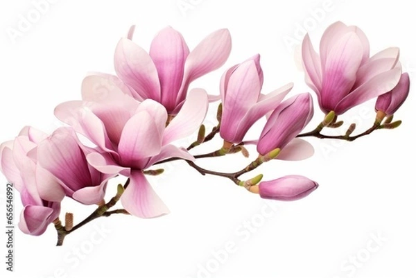 Fototapeta pink magnolia on white background, Generative AI