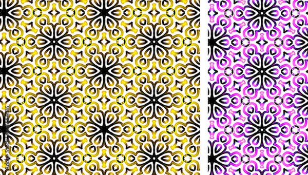 Fototapeta Neon Glow Half-drop Rosette Vector Seamless Repeating Pattern Tile Set