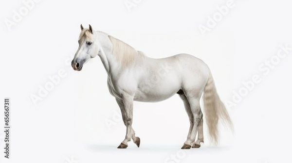Obraz white horse standing on a white background the horse.Generative AI