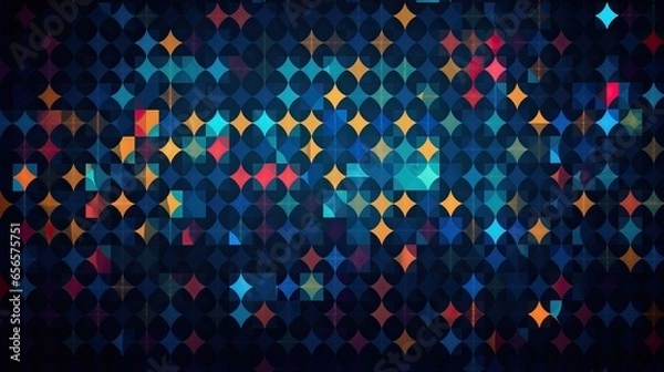 Fototapeta Glowing pattern wallpaper. Glamour background of colorful lights with spotlights. Shining lights party leds on black background. Digital illustration of stage or stadium spotlights. Generative ai