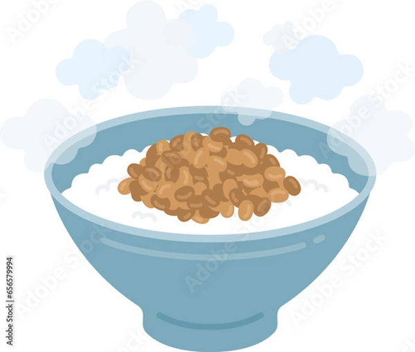 Fototapeta 茶碗に盛られた、炊きたての納豆ご飯のイラスト