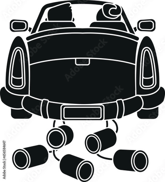 Obraz Cartoon Black and White Illustration Vector Of A Newly Wed Couple Driving Off in a Car with Cans Tied to the Back