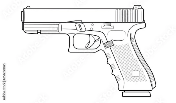 Obraz Vector illustration of the automatic pistol on a white background. Left side.