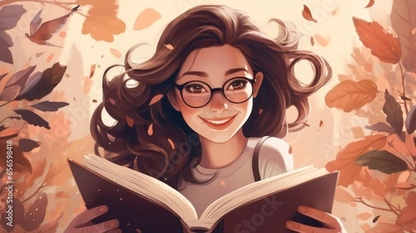 Fototapeta A person reading a motivational book and smiling, finding inspiration and optimism in its pages